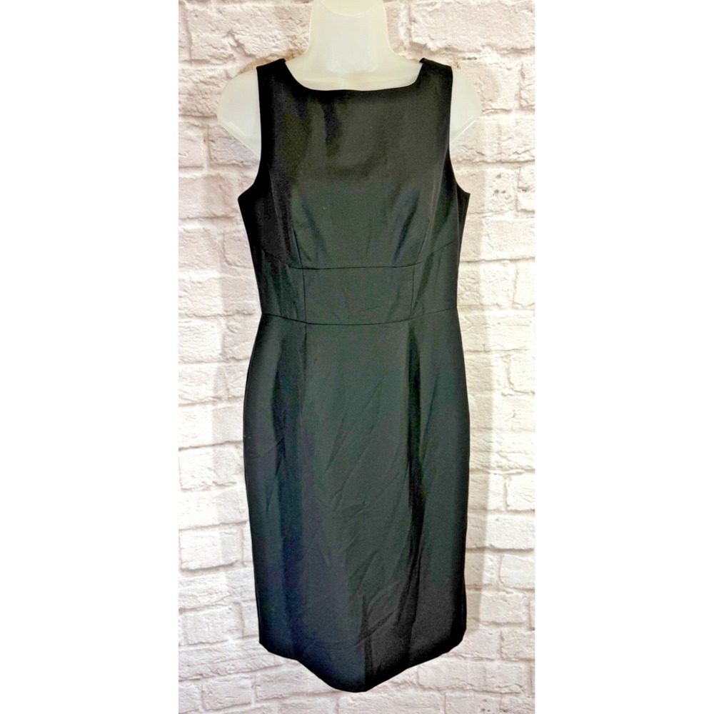 Banana Republic Monogram Black Exposed Gold Metal Back Zipper Sheath Dress 6 NEW